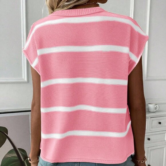 Pink Women's Casual Loose Knit Vest - Picture 2 of 6